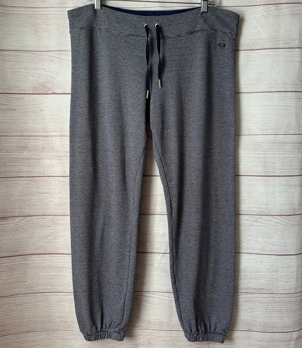 Tommy Hilfiger Sport Navy Blue White Joggers Micro Stripe Drawstring Size Large